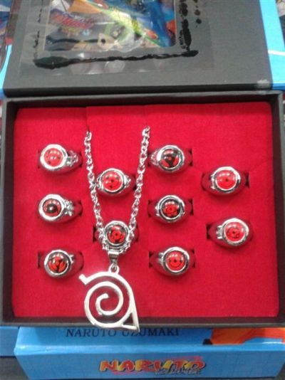 Naruto Sya Rin Gan Ring and Konoha Necklace Set