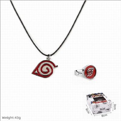 Naruto Ring and stainless steel black sling neckla