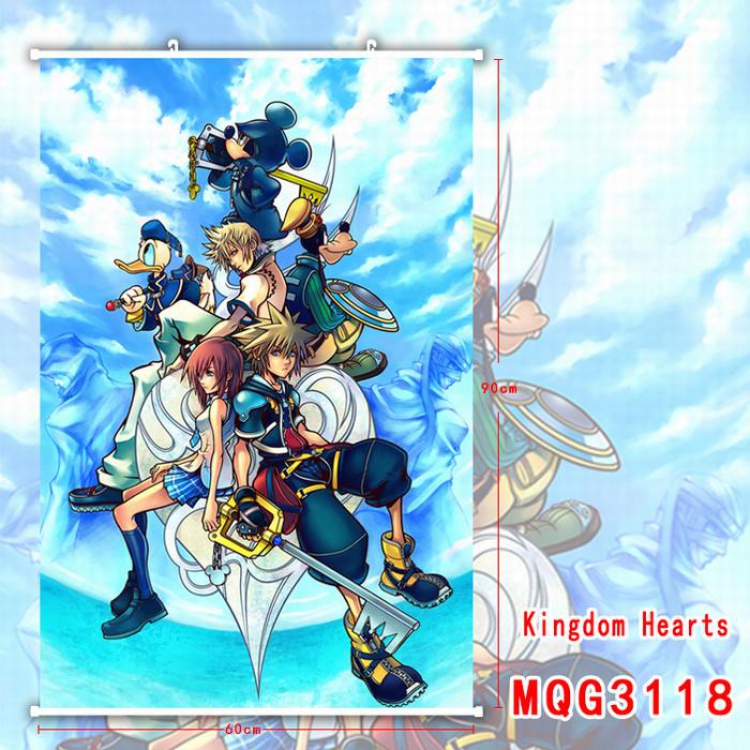 Kingdom Hearts White Plastic rod Cloth painting Wall Scroll 