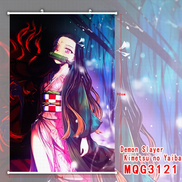Demon Slayer Kimets White Plastic rod Cloth painting Wall Scroll