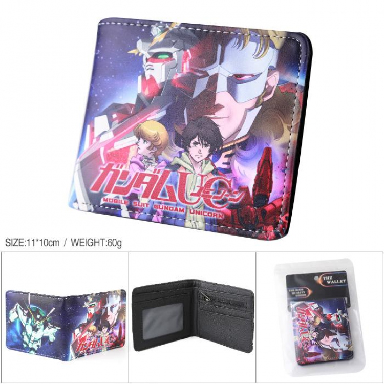 Gundam PU full color silk screen two fold short card bag wallet purse