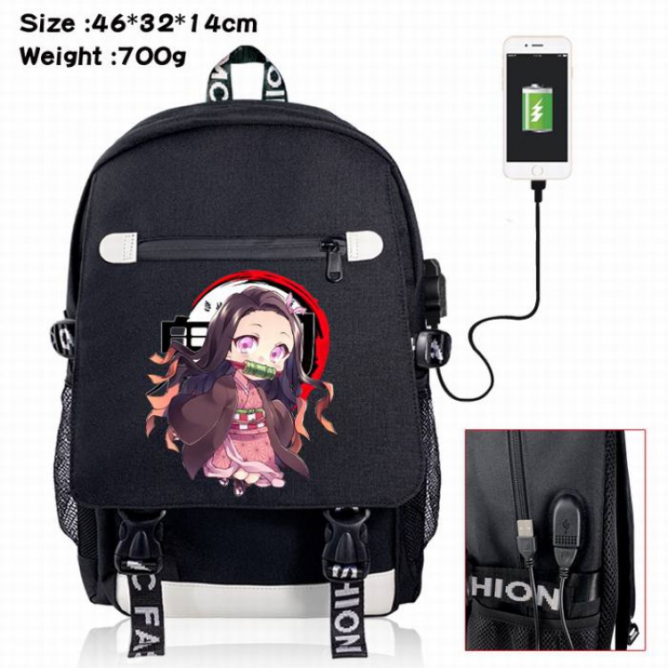 Demon Slayer Kimets-12A Black Color data cable Backpack