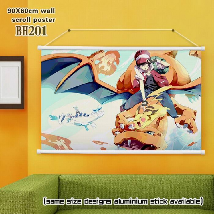 Pokemon White Plastic rod Cloth painting Wall Scroll 60X90CM BH201