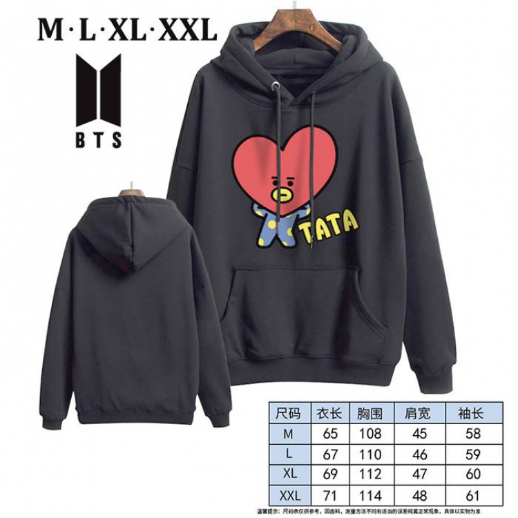 BTS-9A Black Printed hooded and velvet padded sweater M L XL XXL
