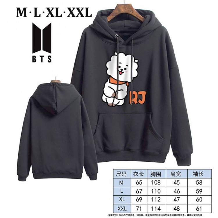 BTS-14A Black Printed hooded and velvet padded sweater M L XL XXL