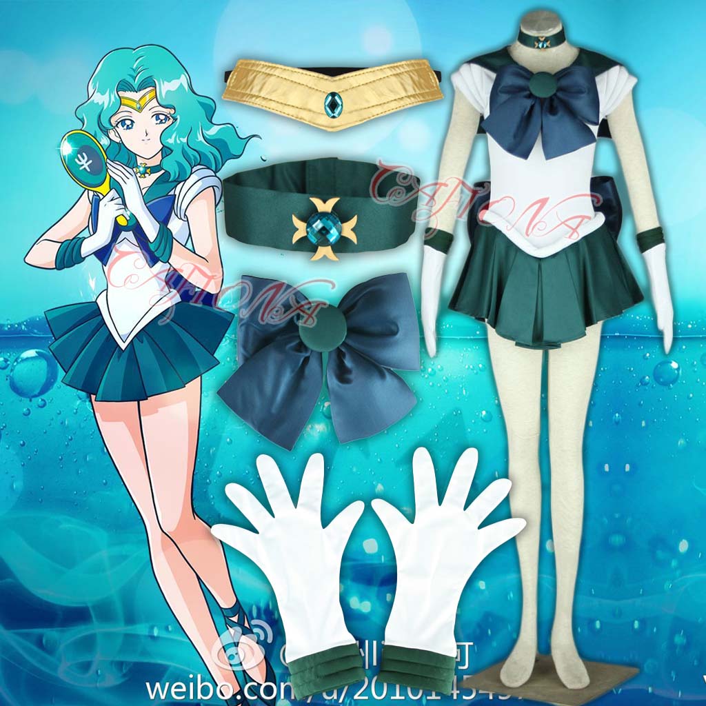 HOT Anime COS Super Girls Sailor Moon Sailor Neptune Kaiou Michiru Cosplay Costume Any Size Halloween L,XL,XXL