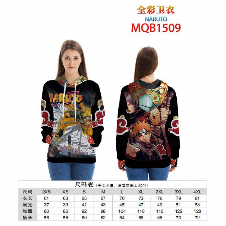 Naruto Full color zipper hooded Patch pocket Coat Hoodie 9 sizes from XXS to 4XL MQB1509
