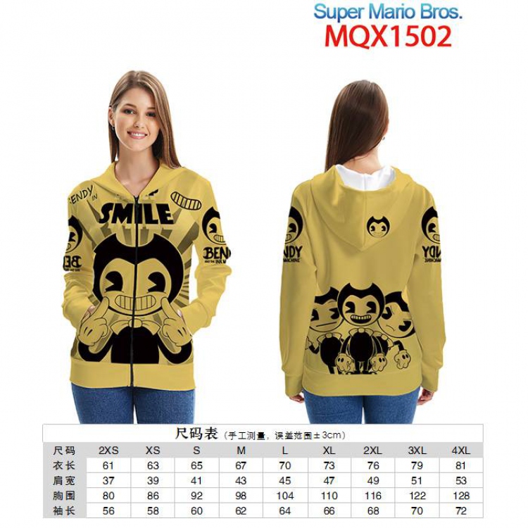 Super Mario Bros Full color zipper hooded Patch pocket Coat Hoodie 9 sizes from XXS to 4XL MQX1502
