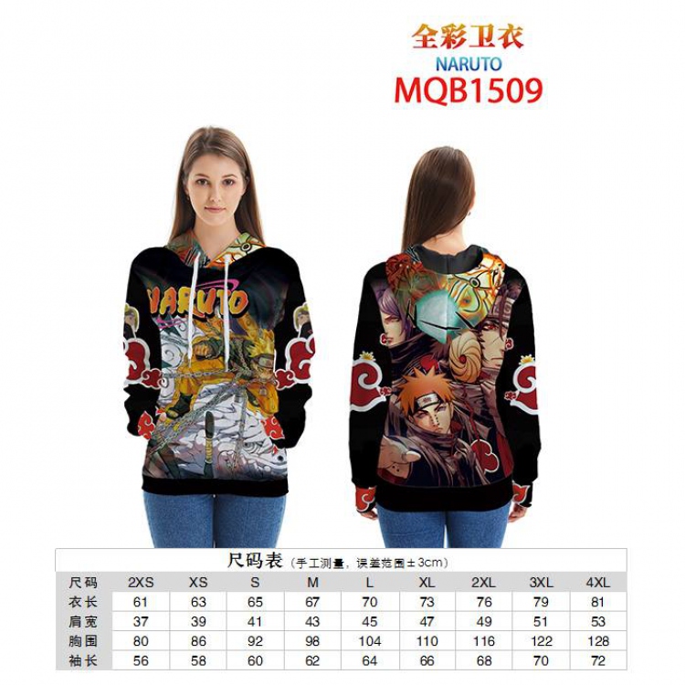 Naruto Full color zipper hooded Patch pocket Coat Hoodie 9 sizes from XXS to 4XL MQB1509