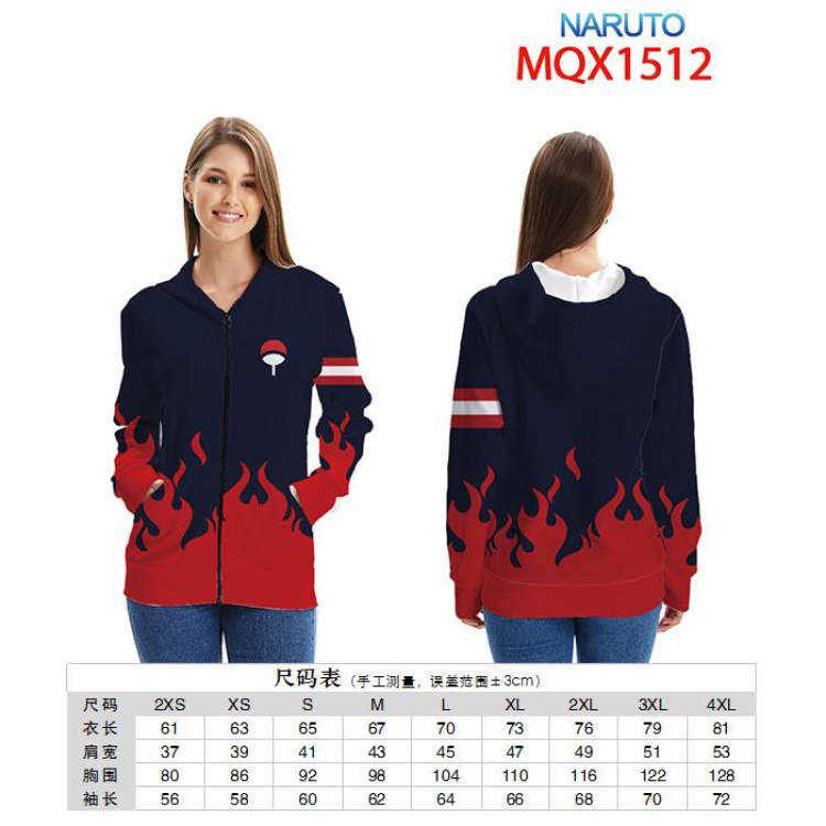 Naruto Full color zipper hooded Patch pocket Coat Hoodie 9 sizes from XXS to 4XL MQX 1512
