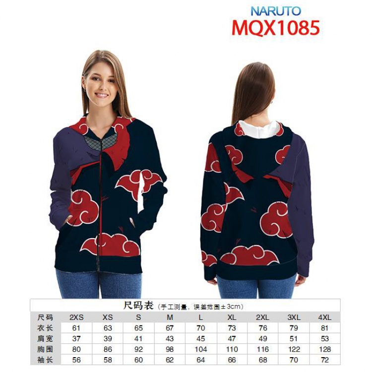 Naruto Full color zipper hooded Patch pocket Coat Hoodie 9 sizes from XXS to 4XL MQX 1085