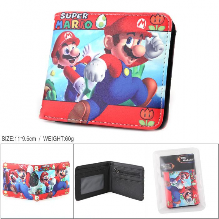 Mario Full color PU silk screen two fold short card holder wallet