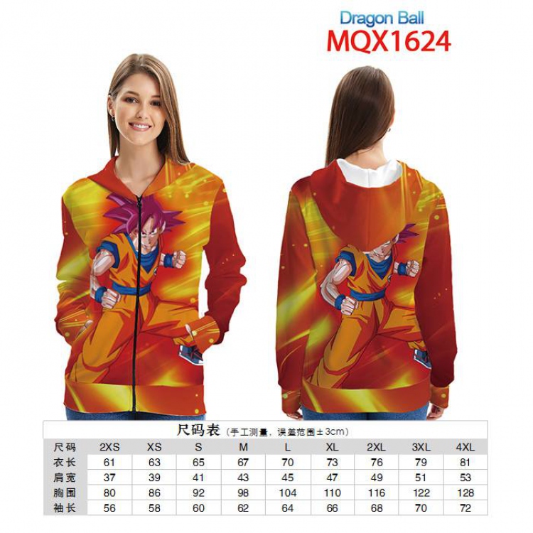 Dragon Ball Full color zipper hooded Patch pocket Coat Hoodie 9 sizes from XXS to 4XL MQX 1624
