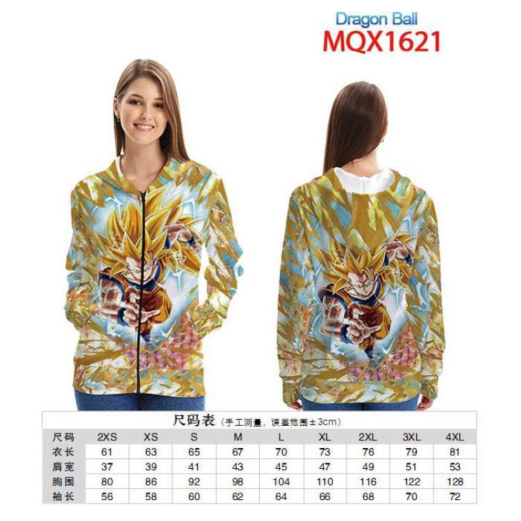 Dragon Ball Full color zipper hooded Patch pocket Coat Hoodie 9 sizes from XXS to 4XL MQX 1621
