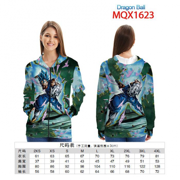 Dragon Ball Full color zipper hooded Patch pocket Coat Hoodie 9 sizes from XXS to 4XL MQX 1623