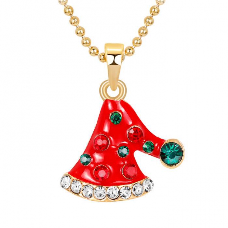 Christmas hat Necklace pendant 2X2.5CM 9G Chain length：42+5CM price for 6 pcs