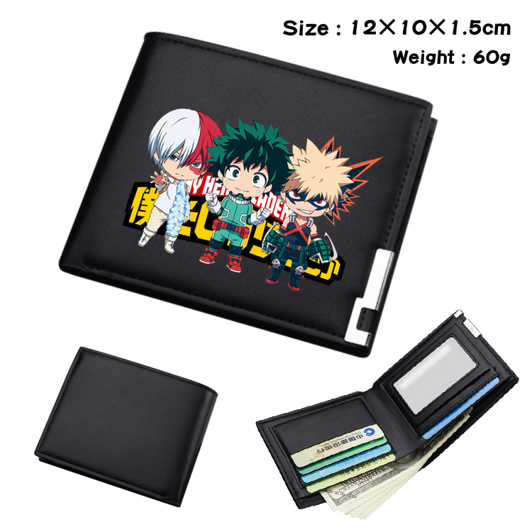 my hero academia Black short folding leather wallet