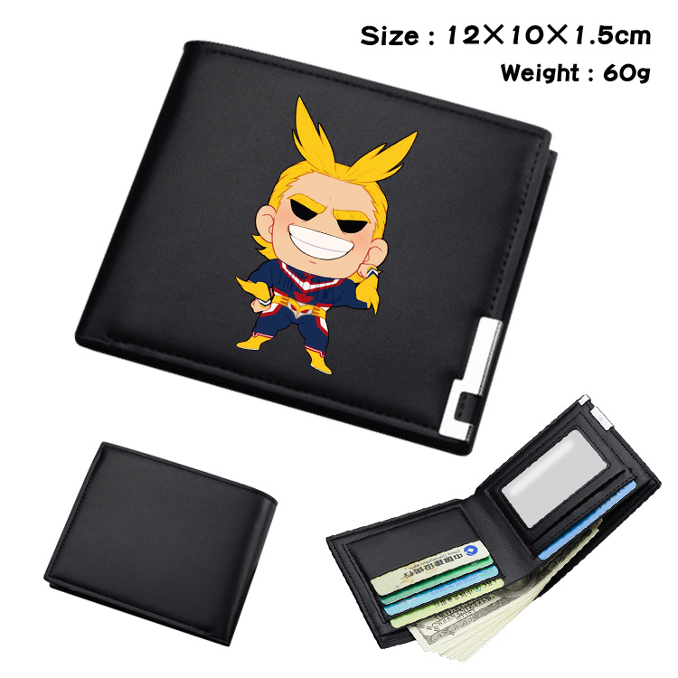 my hero academia Black short folding leather wallet