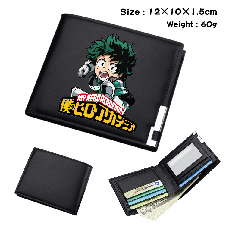 my hero academia Black short folding leather wallet