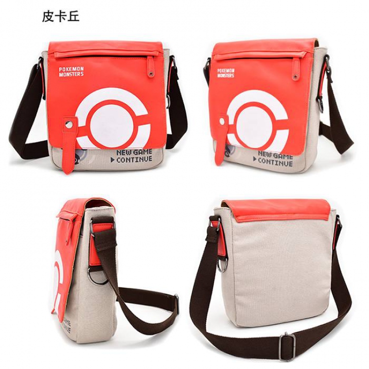 Pokemon Pikachu Full color PU canvas bag shoulder bag Messenger bag 25X7X28CM 0.5KG
