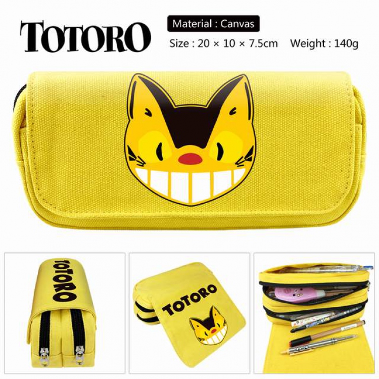 Totoro yellow Anime double layer multifunctional canvas pencil bag stationery box wallet 20X10X7.5CM 140G