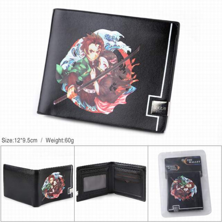 Demon Slayer Kimets Tanjirou and Nezuko PU full color silk screen two fold short card bag wallet purse 12X9.5CM 60G