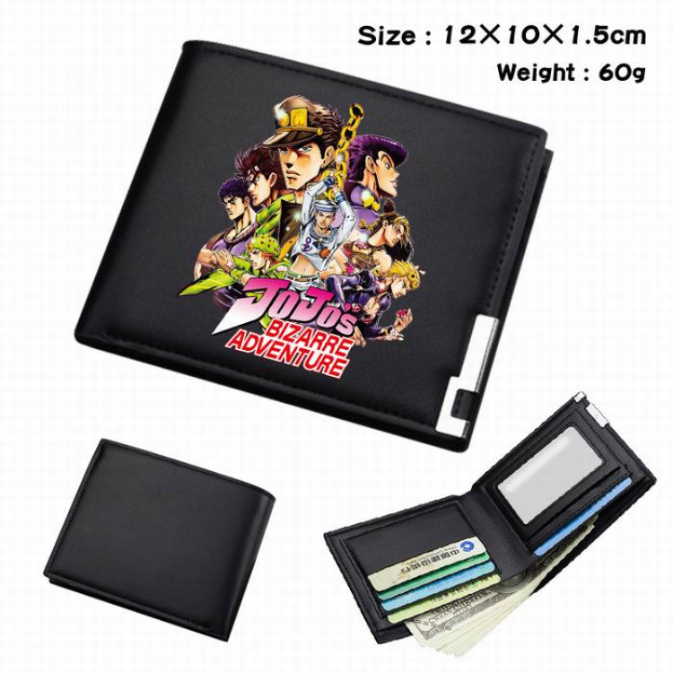 JoJos Bizarre Adventure-040 Black Anime Short Folding Leather Wallet 12X10X1.5CM 60G