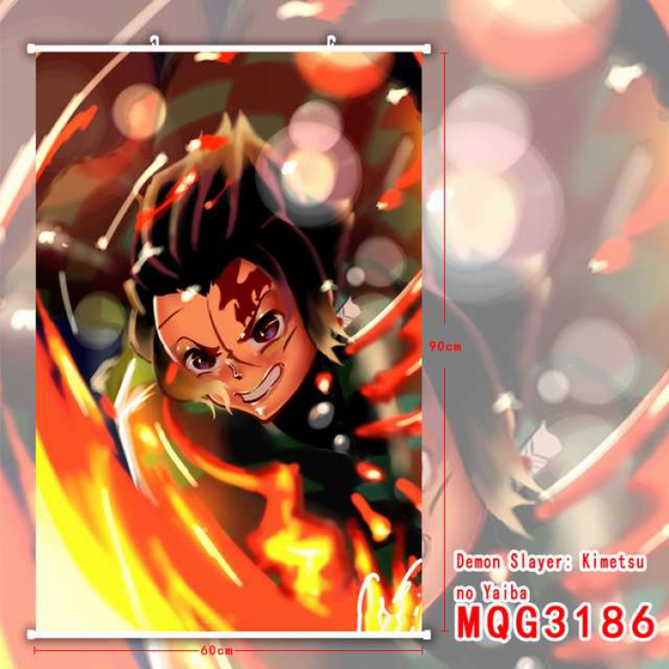Demon Slayer Kimets White Plastic rod Cloth painting Wall Scroll 60X90CM MQG3186