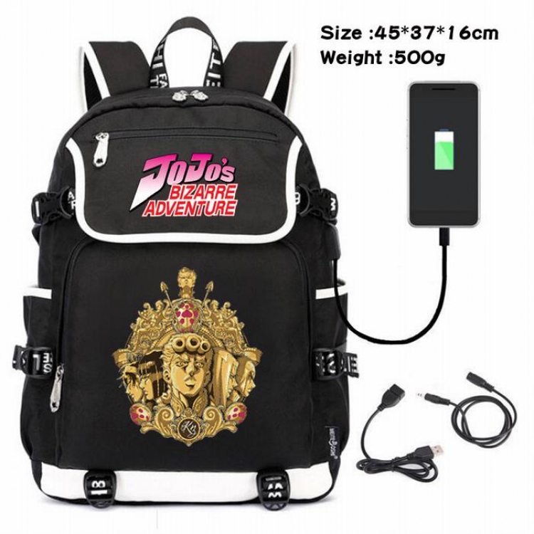 JoJos Bizarre Adventure-012 Anime 600D waterproof canvas backpack USB charging data line backpack