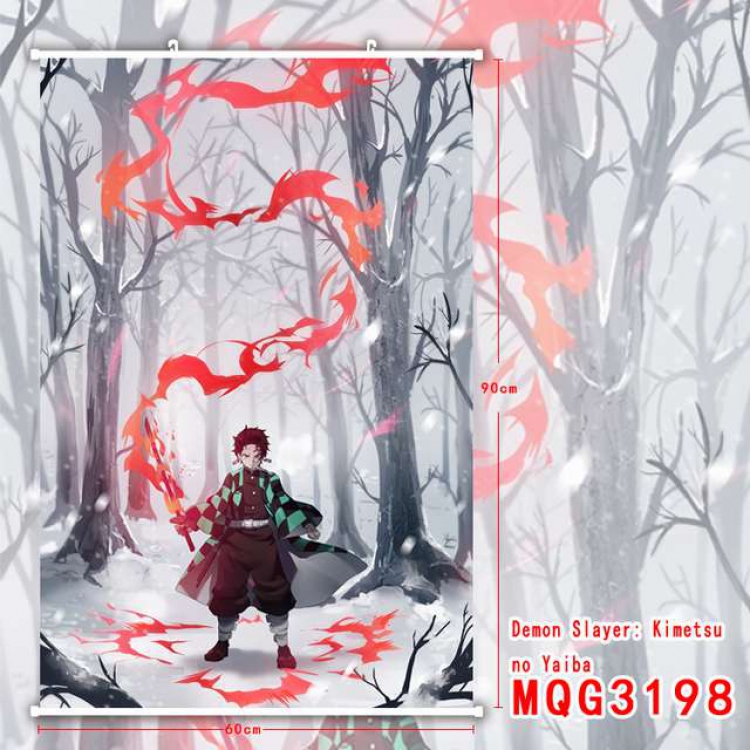Demon Slayer Kimets White Plastic rod Cloth painting Wall Scroll 60X90CM MQG3198