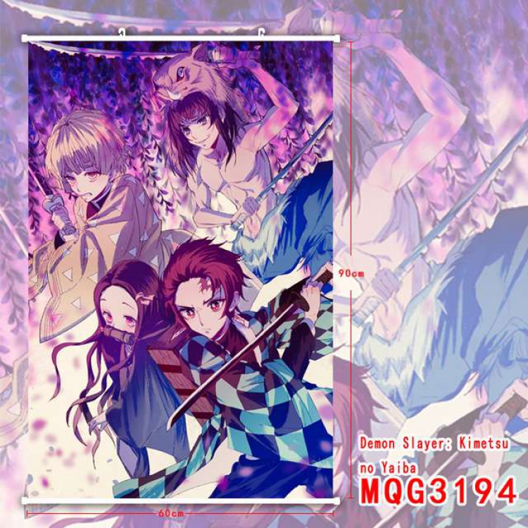 Demon Slayer Kimets White Plastic rod Cloth painting Wall Scroll 60X90CM MQG3194
