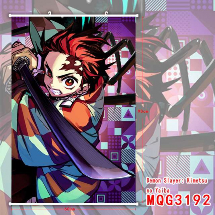 Demon Slayer Kimets White Plastic rod Cloth painting Wall Scroll 60X90CM MQG3192