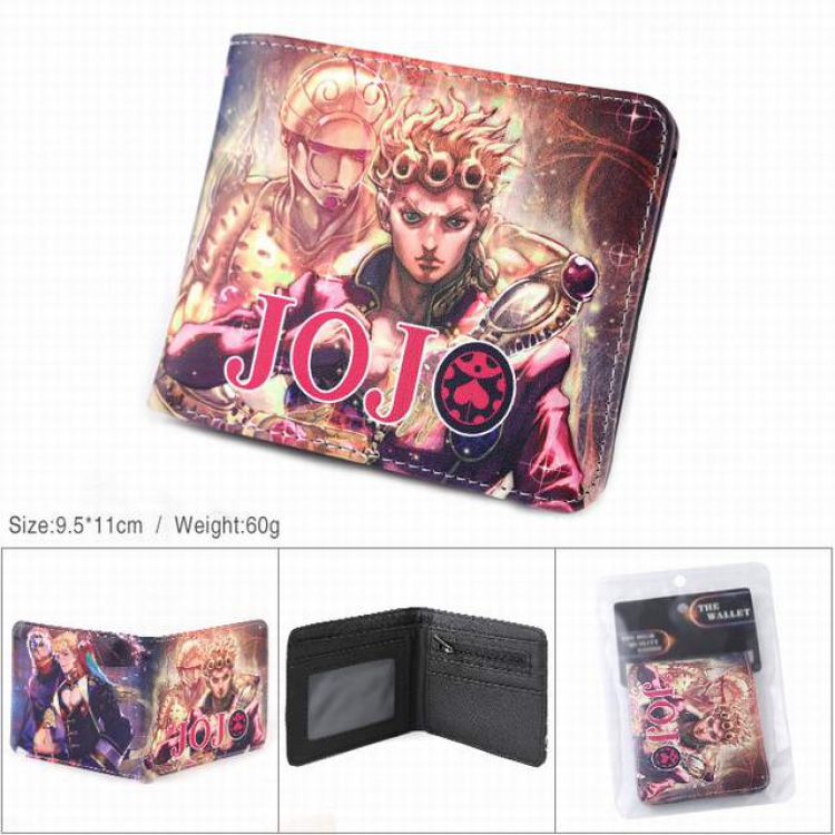 JoJos Bizarre Adventure PU full color silk screen two fold short card bag wallet purse 9.5X11CM 60G