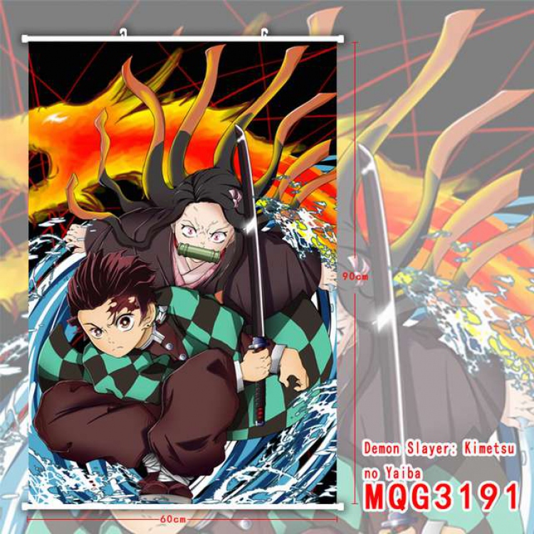 Demon Slayer Kimets White Plastic rod Cloth painting Wall Scroll 60X90CM MQG3191