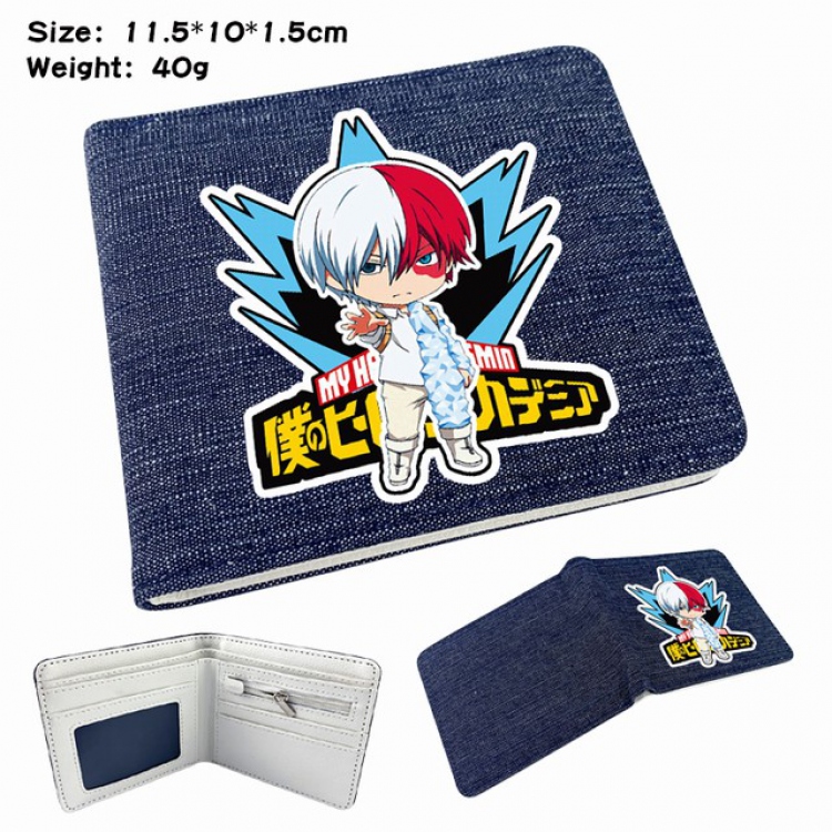 My Hero Academia Todoroki Shouto Digital printed denim bi-fold wallet 11.5X10X1.5CM 40G