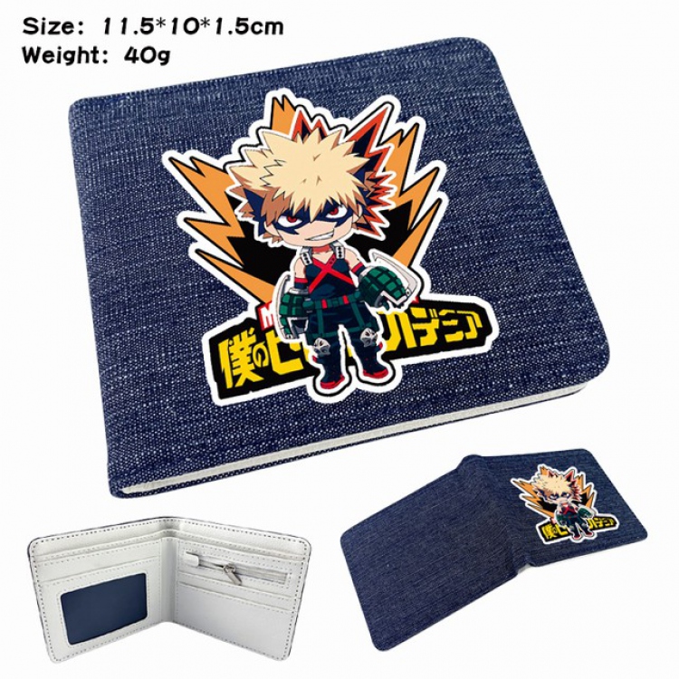 My Hero Academia Bakugou Katsuki Digital printed denim bi-fold wallet 11.5X10X1.5CM 40G