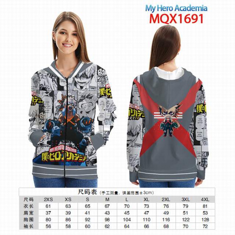 My Hero Academia Full color zipper hooded Patch pocket Coat Hoodie 9 sizes from XXS to 4XL MQX 1691