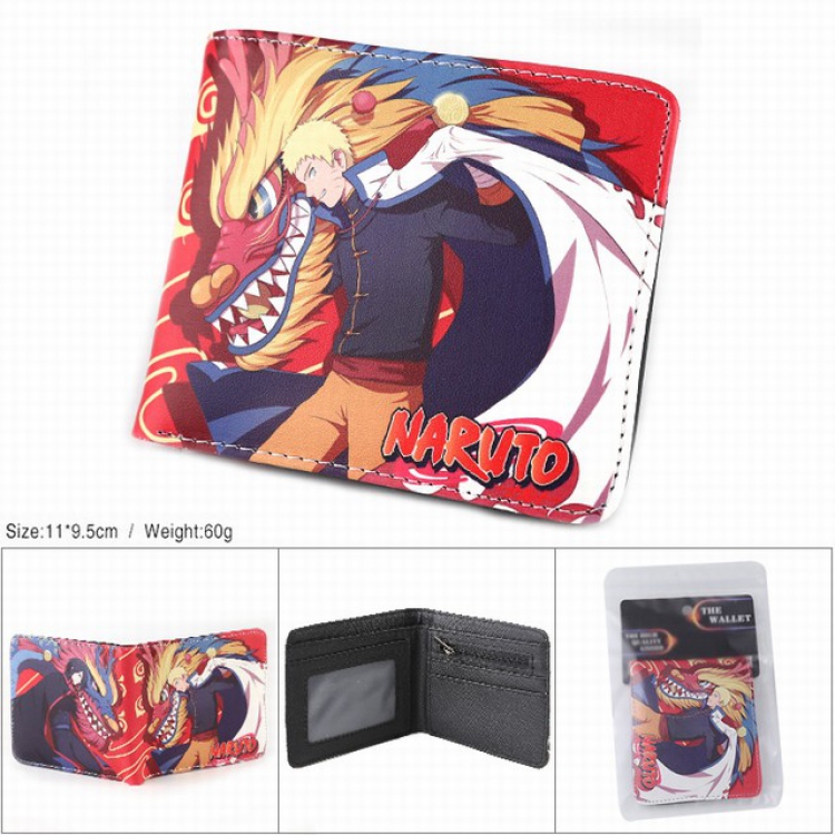 Naruto Full color silk screen two fold short card bag wallet purse