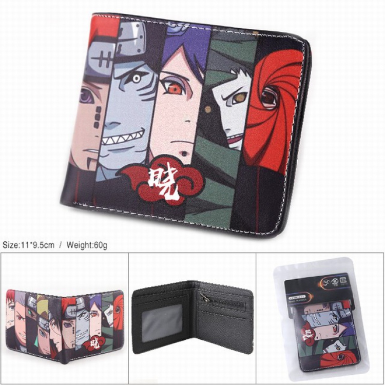 Naruto Full color silk screen two fold short card bag wallet purse