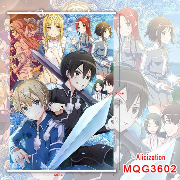 Sword Art Online White Plastic rod Cloth painting Wall Scroll 60X90CM MQG3602