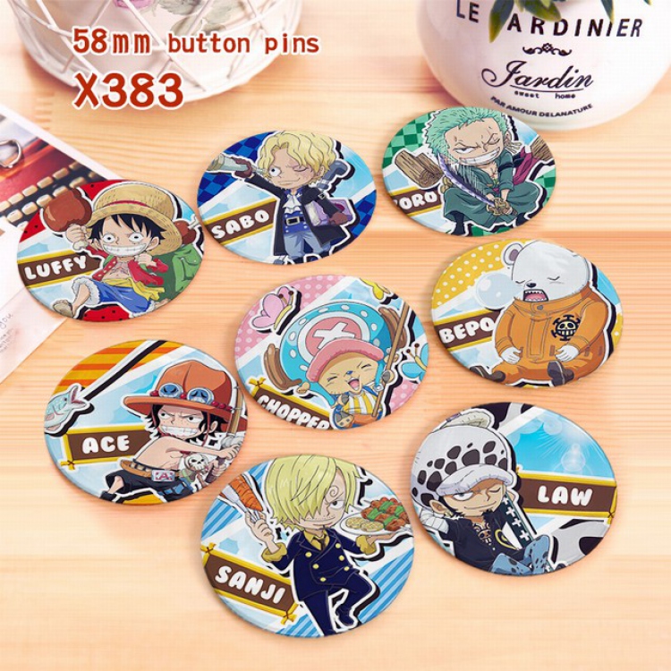 One Piece a set of 8 models Tinplate coated badge 6CM X383