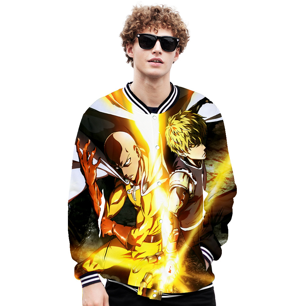 one punch man anime 3d printed baseball hoodie