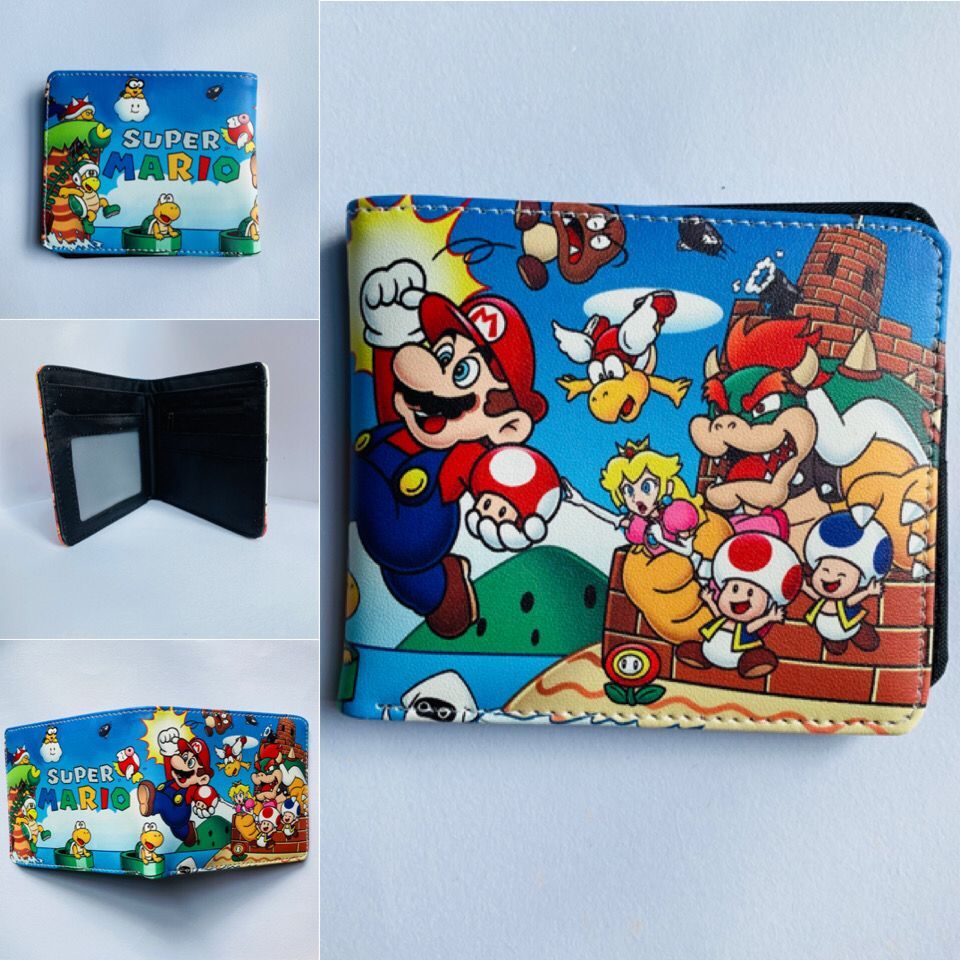2 Styles Super Mario Bro Cartoon Colorful Coin Purse Bifold PU Anime Short Wallet