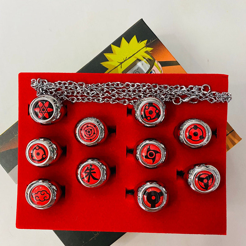 Naruto Japanese Cartoon Cosplay Alloy Anime Necklace+Ring (10pcs/set)