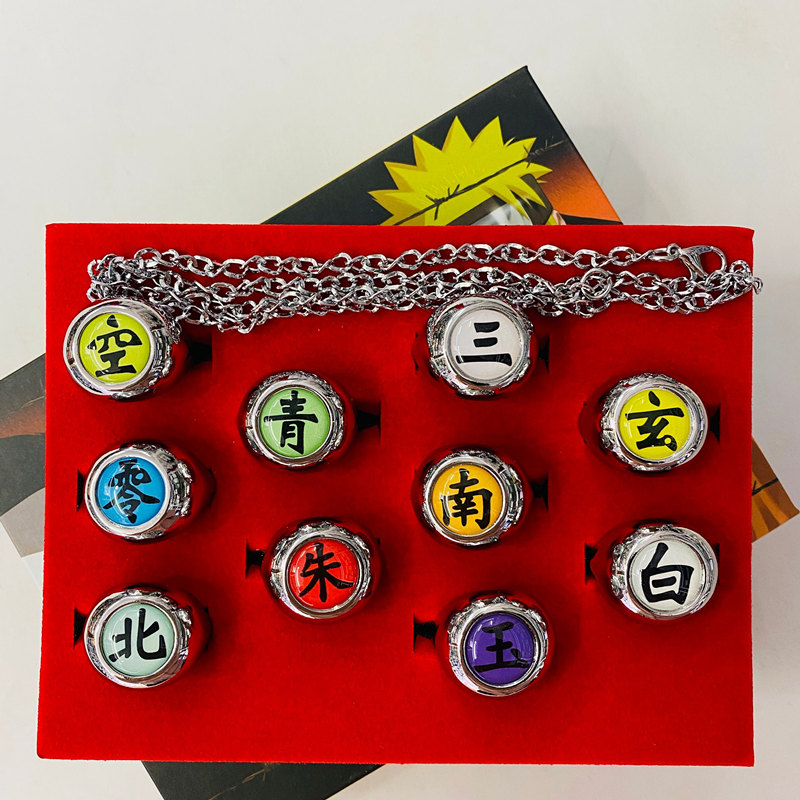 Naruto Japanese Cartoon Cosplay Alloy Anime Necklace+Ring (10pcs/set)