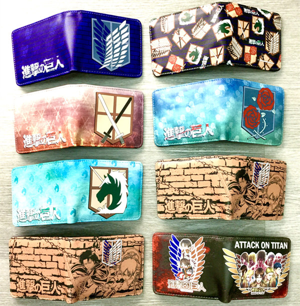 8 Styles Attack on Titan/Shingeki No Kyojin Colorful Coin Purse Bifold PU Anime Short Wallet