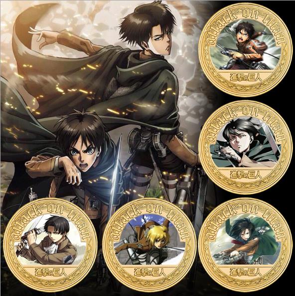 attack on titan anime Commemorative Coin Collect Badge Lucky Coin Decision Coin a set of 5