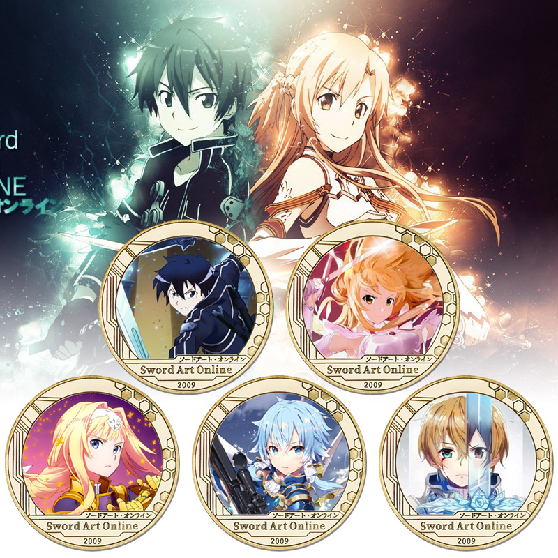 Sword art online anime Commemorative Coin Collect Badge Lucky Coin Decision Coin