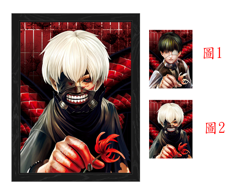 tokyo ghoul anime 3d poster painting with frame 29.5*39.5cm