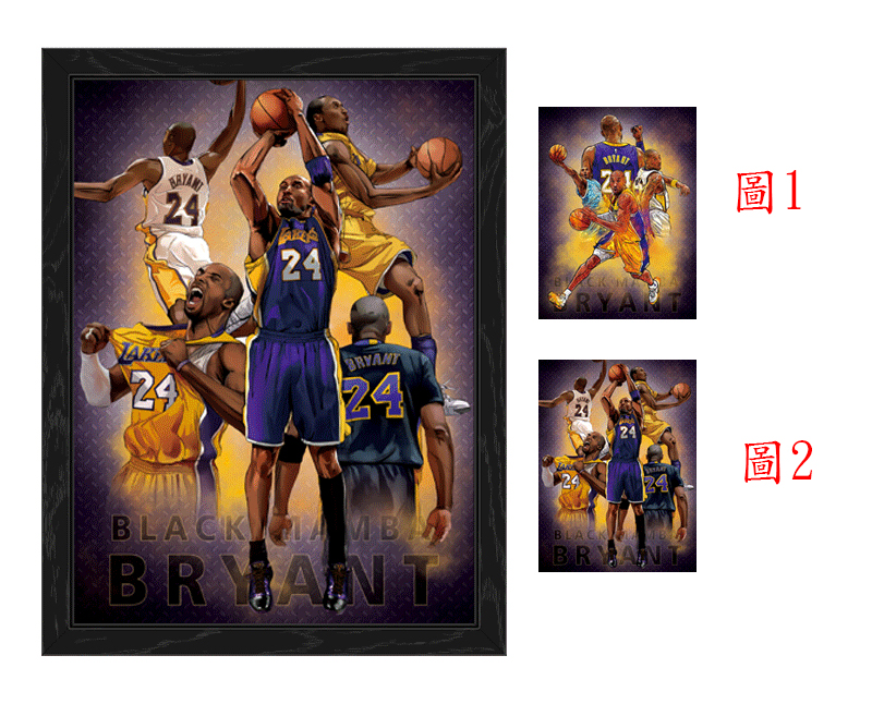 NBA 3d poster painting with frame 29.5*39.5cm